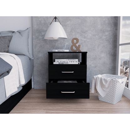 Nightstand 20"H, Two Drawers, One Shelf, Superior Top, Black image 2