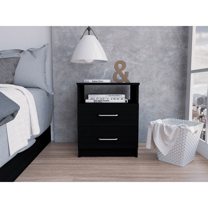 Nightstand 20"H, Two Drawers, One Shelf, Superior Top, Black image 1