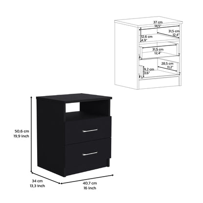 Nightstand 20"H, Two Drawers, One Shelf, Superior Top, Black image 7