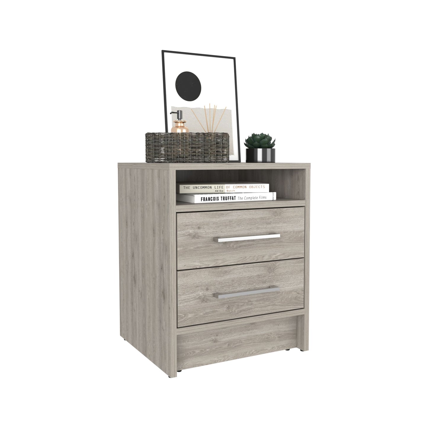 Nightstand 20"H, Two Drawers, Superior Top, Metal Handles, Light Gray image 3