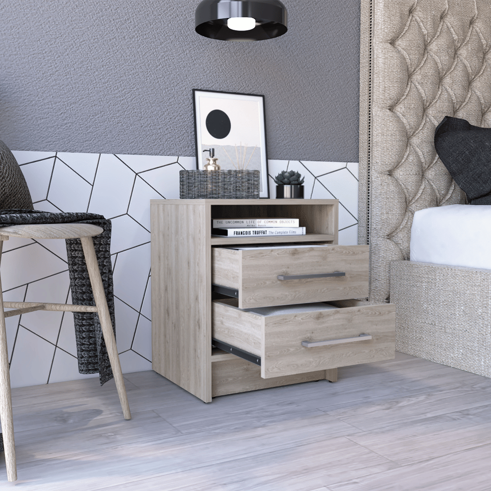 Nightstand 20"H, Two Drawers, Superior Top, Metal Handles, Light Gray image 2