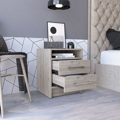 Nightstand 20"H, Two Drawers, Superior Top, Metal Handles, Light Gray image 2