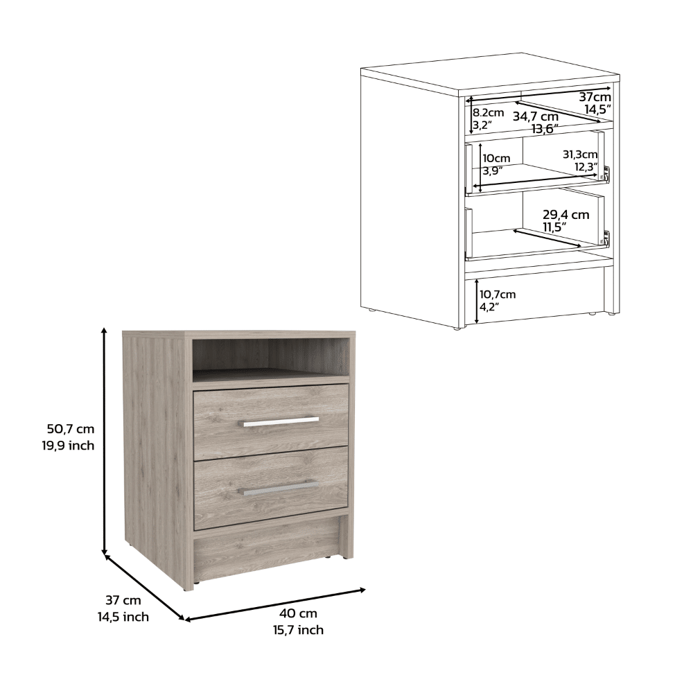 Nightstand 20"H, Two Drawers, Superior Top, Metal Handles, Light Gray image 6