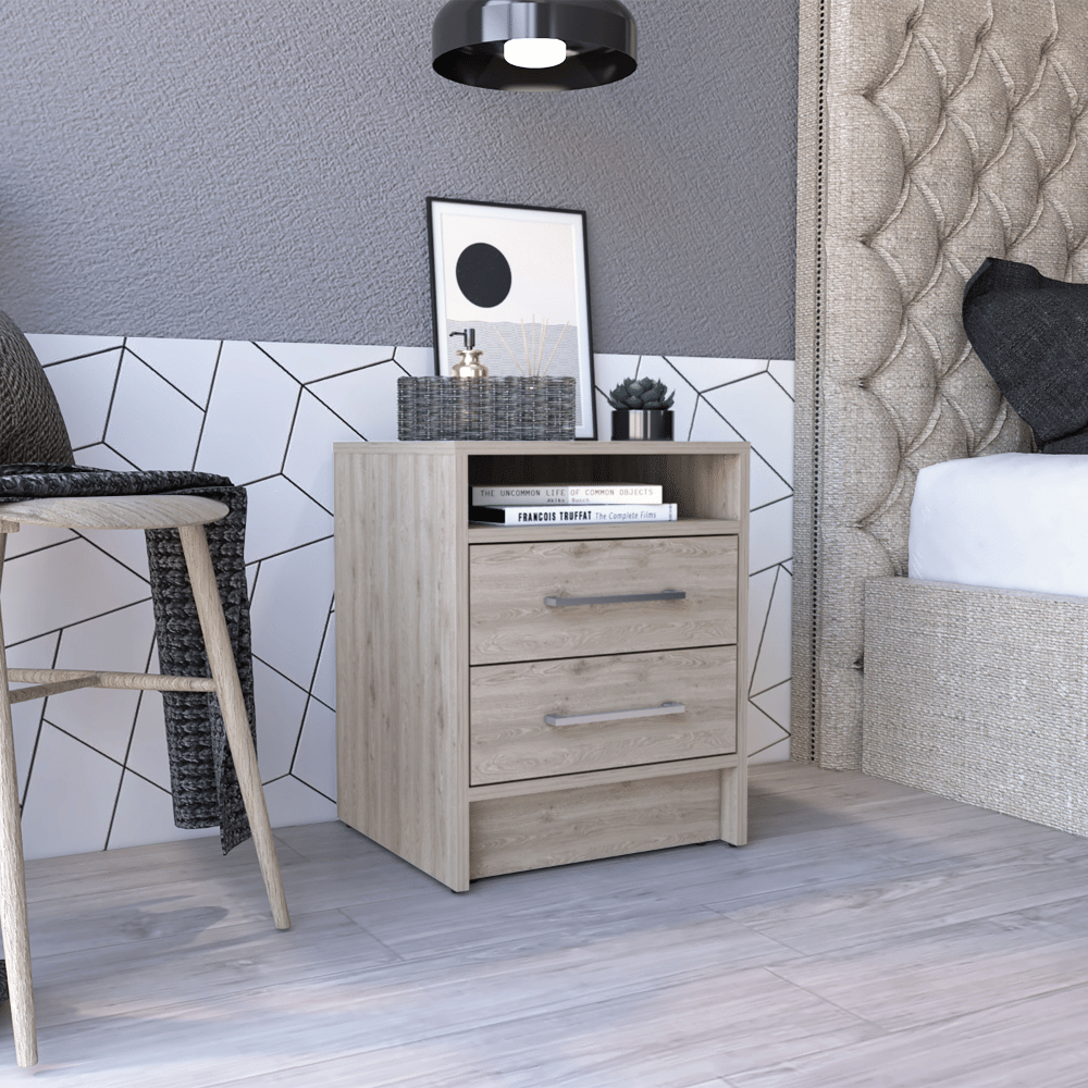 Nightstand 20"H, Two Drawers, Superior Top, Metal Handles, Light Gray image 1
