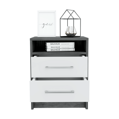 Nightstand 20"H, Two Drawers, Superior Top, Metal Handles, Smokey Oak / White image 3