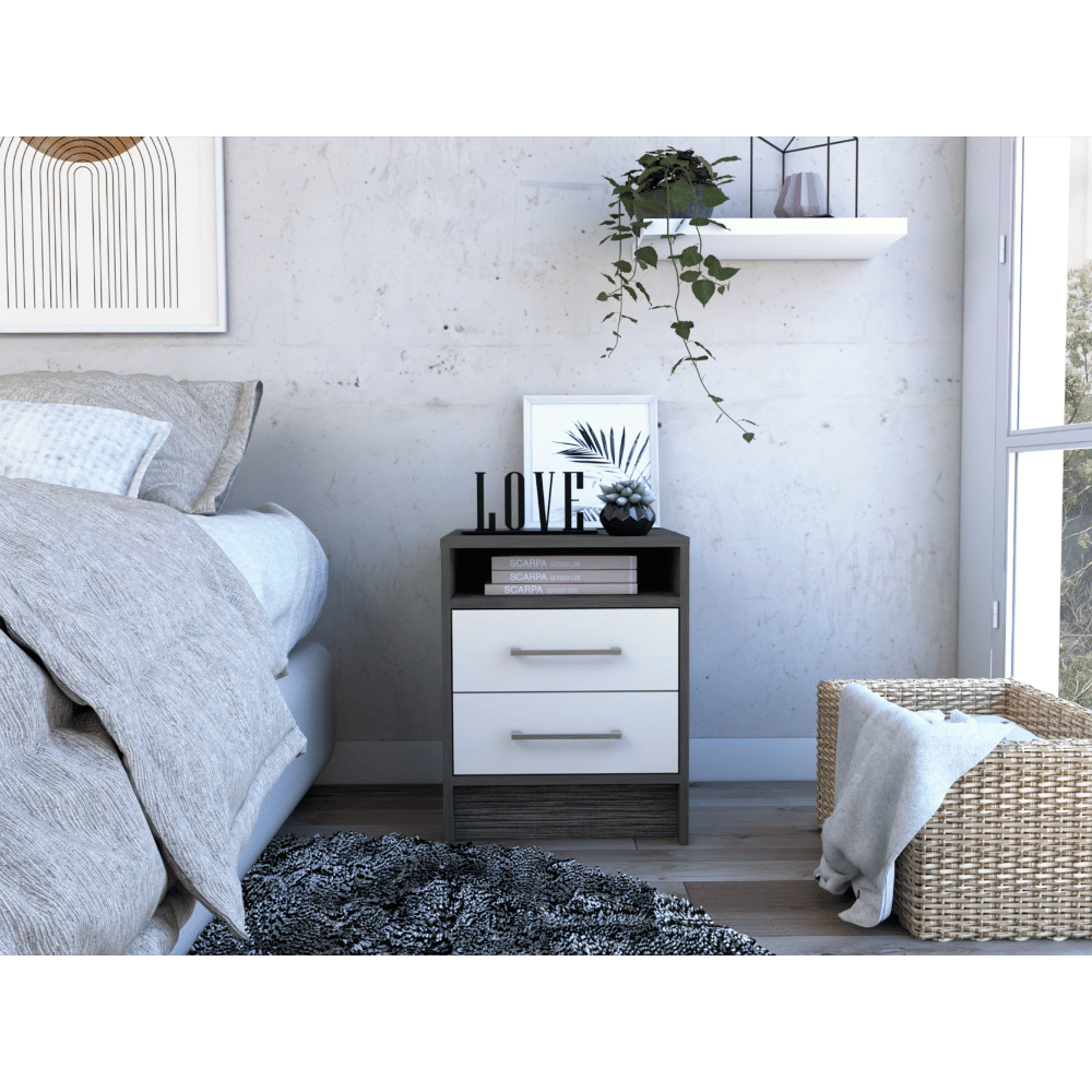 Nightstand 20"H, Two Drawers, Superior Top, Metal Handles, Smokey Oak / White image 1