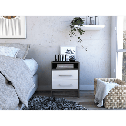 Nightstand 20"H, Two Drawers, Superior Top, Metal Handles, Smokey Oak / White image 1