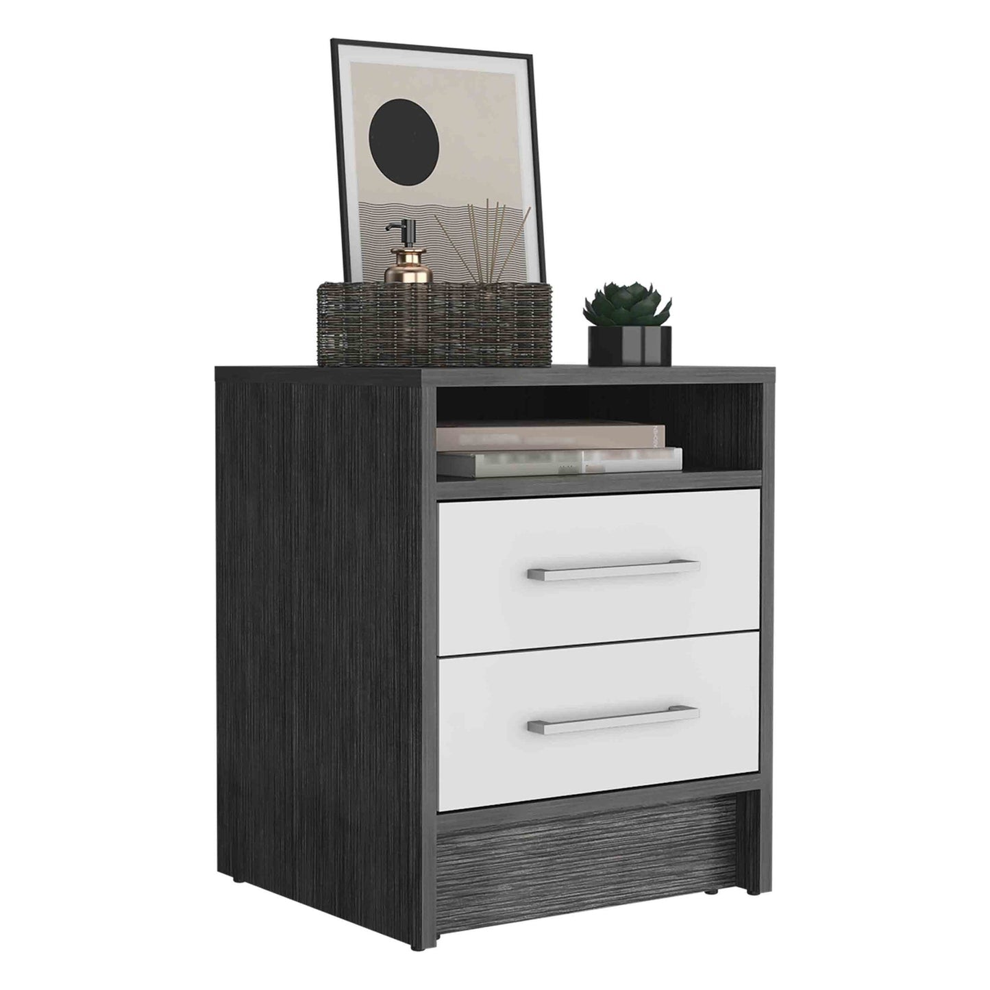 Nightstand 20"H, Two Drawers, Superior Top, Metal Handles, Smokey Oak / White image 5