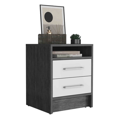 Nightstand 20"H, Two Drawers, Superior Top, Metal Handles, Smokey Oak / White image 5