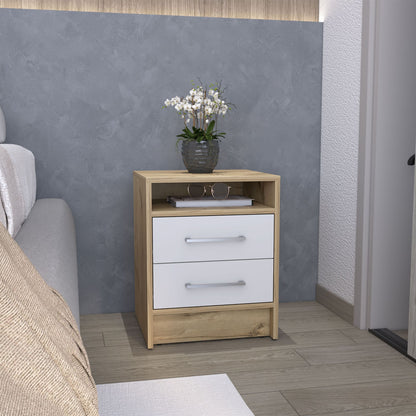 Nightstand 20"H, Two Drawers, Superior Top, Metal Handles, White / Light Oak image 1