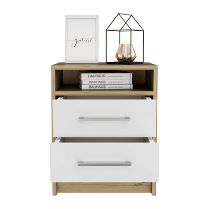 Nightstand 20"H, Two Drawers, Superior Top, Metal Handles, White / Light Oak image 3