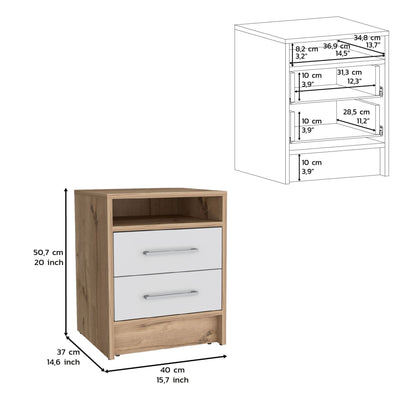 Nightstand 20"H, Two Drawers, Superior Top, Metal Handles, White / Light Oak image 7