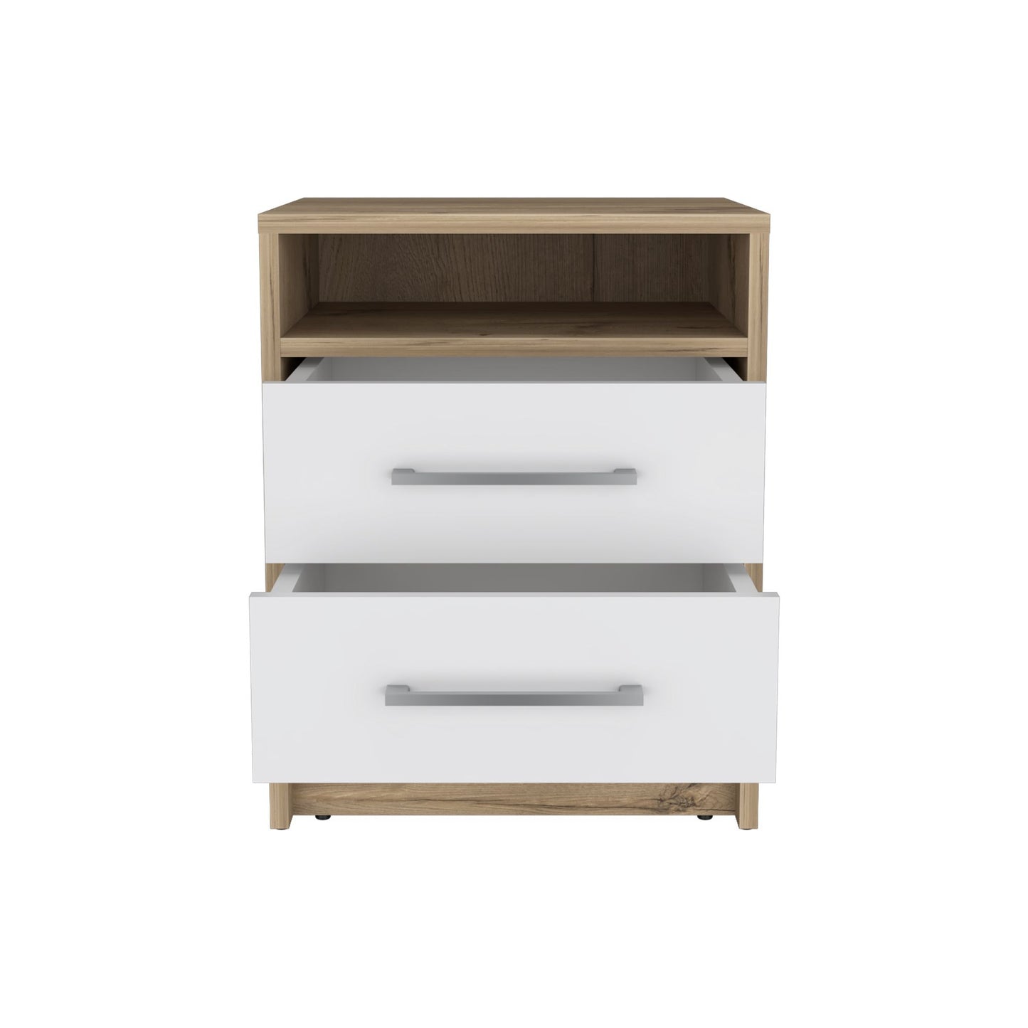 Nightstand 20"H, Two Drawers, Superior Top, Metal Handles, White / Light Oak image 5