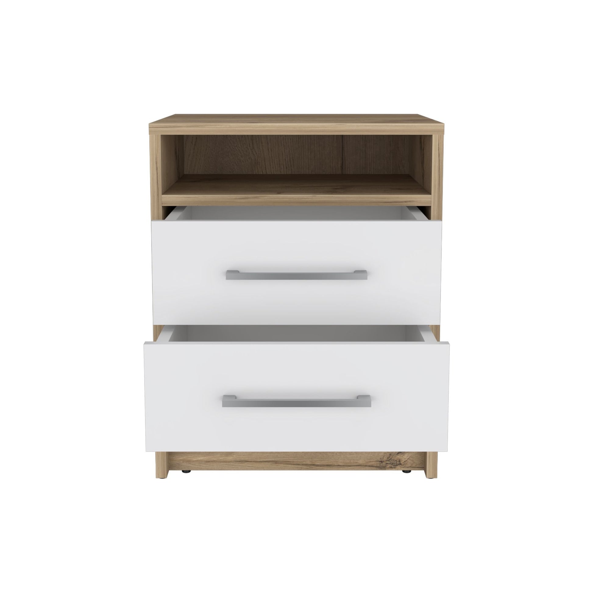 Nightstand 20"H, Two Drawers, Superior Top, Metal Handles, White / Light Oak image 5