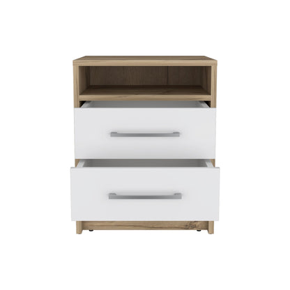 Nightstand 20"H, Two Drawers, Superior Top, Metal Handles, White / Light Oak image 5