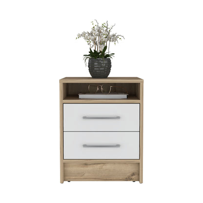 Nightstand 20"H, Two Drawers, Superior Top, Metal Handles, White / Light Oak image 4