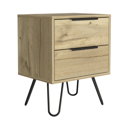 Nightstand 22" H, Four hairpin legs, Two Drawers, Light Oak image 6
