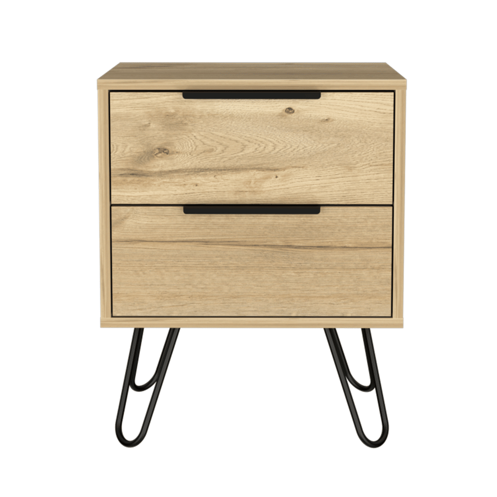 Nightstand 22" H, Four hairpin legs, Two Drawers, Light Oak image 3