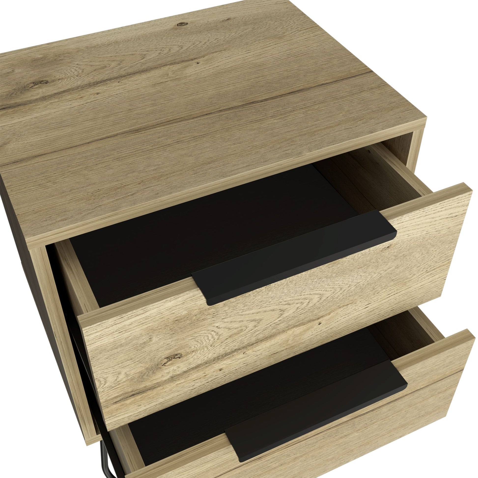 Nightstand 22" H, Four hairpin legs, Two Drawers, Light Oak image 5