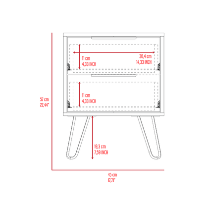 Nightstand 22" H, Four hairpin legs, Two Drawers, Light Oak image 8