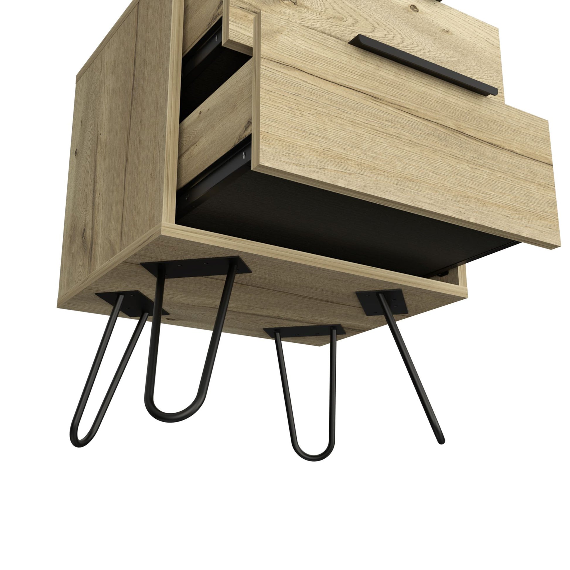 Nightstand 22" H, Four hairpin legs, Two Drawers, Light Oak image 7