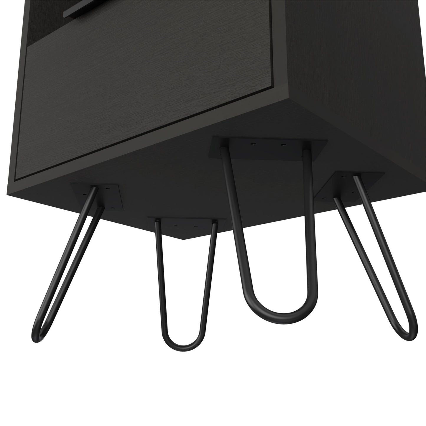Nightstand 22"H, One Open Shelf, Single Door Cabient, Hairpin Legs, Black image 9