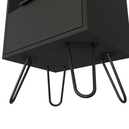 Nightstand 22"H, One Open Shelf, Single Door Cabient, Hairpin Legs, Black image 9