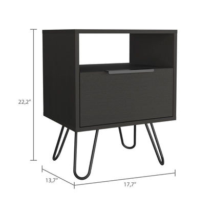 Nightstand 22"H, One Open Shelf, Single Door Cabient, Hairpin Legs, Black image 5