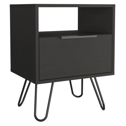 Nightstand 22"H, One Open Shelf, Single Door Cabient, Hairpin Legs, Black image 6