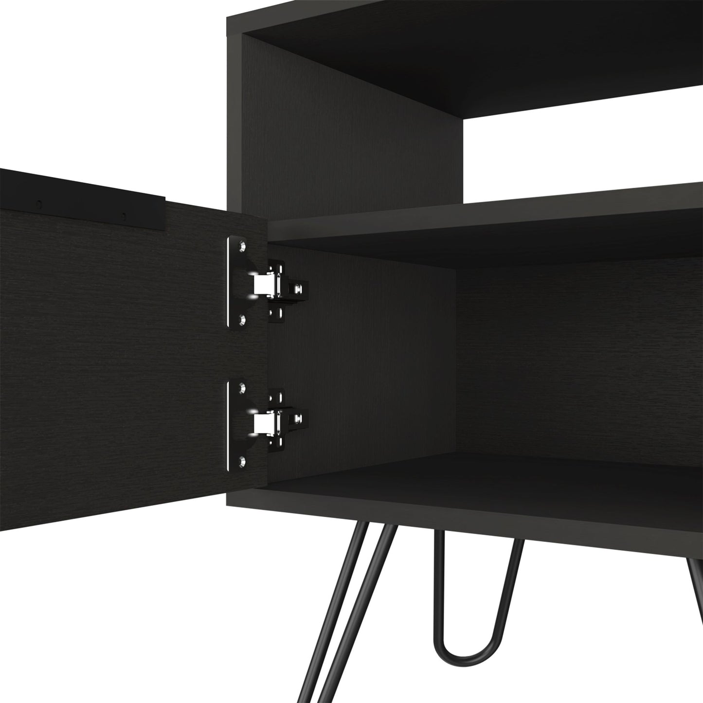 Nightstand 22"H, One Open Shelf, Single Door Cabient, Hairpin Legs, Black image 10