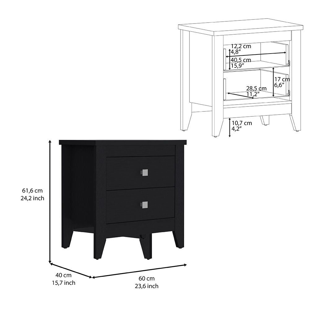 Nightstand 24"H, Two Drawers, Four Legs, Superior Top, Black image 7