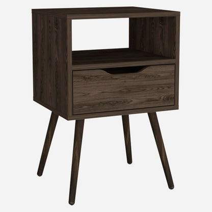 Nightstand 25"H, Superior Top, Four Legs, One Open Shelf, One Drawer, Dark Walnut image 6