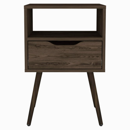 Nightstand 25"H, Superior Top, Four Legs, One Open Shelf, One Drawer, Dark Walnut image 3