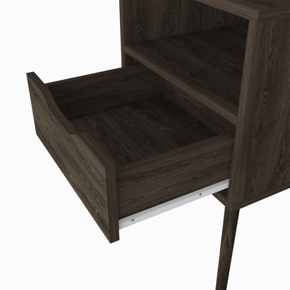 Nightstand 25"H, Superior Top, Four Legs, One Open Shelf, One Drawer, Dark Walnut image 4