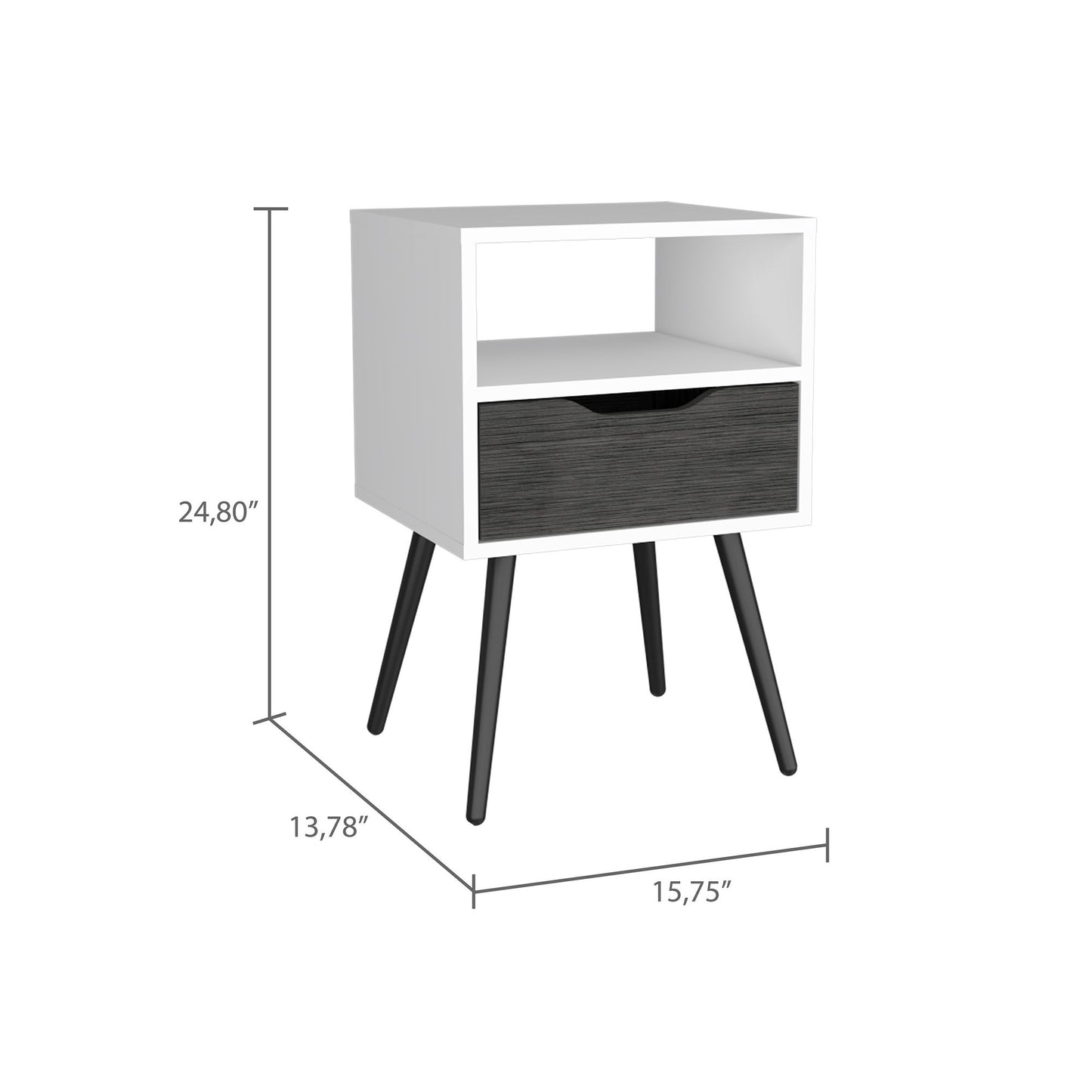 Nightstand 25"H, Superior Top, Four Legs, One Open Shelf, One Drawer, Smokey Oak / White image 6