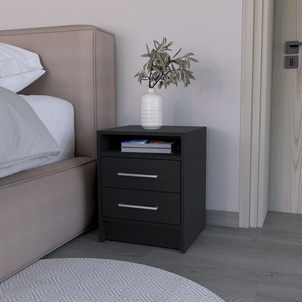 Nightstand Cartiz, Two Drawers, Black Wengue Finish image 1