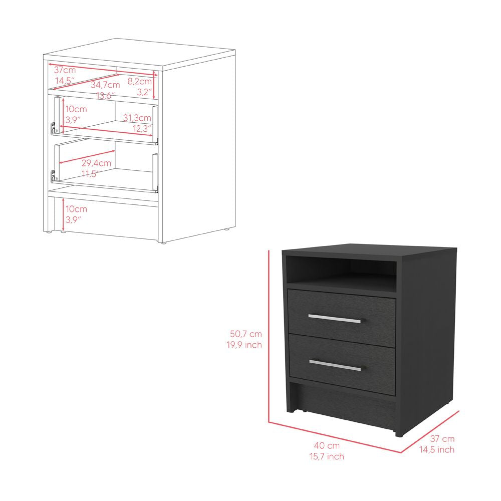 Nightstand Cartiz, Two Drawers, Black Wengue Finish image 3