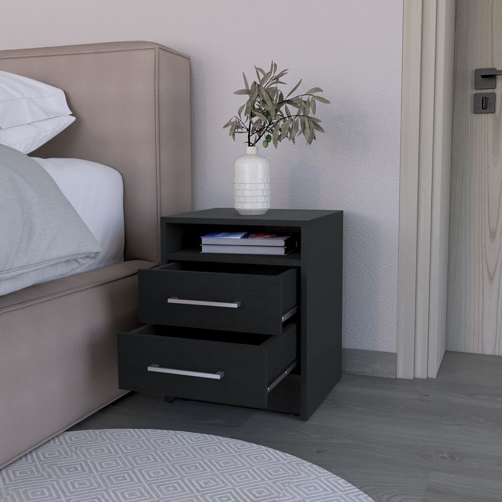 Nightstand Cartiz, Two Drawers, Black Wengue Finish image 4