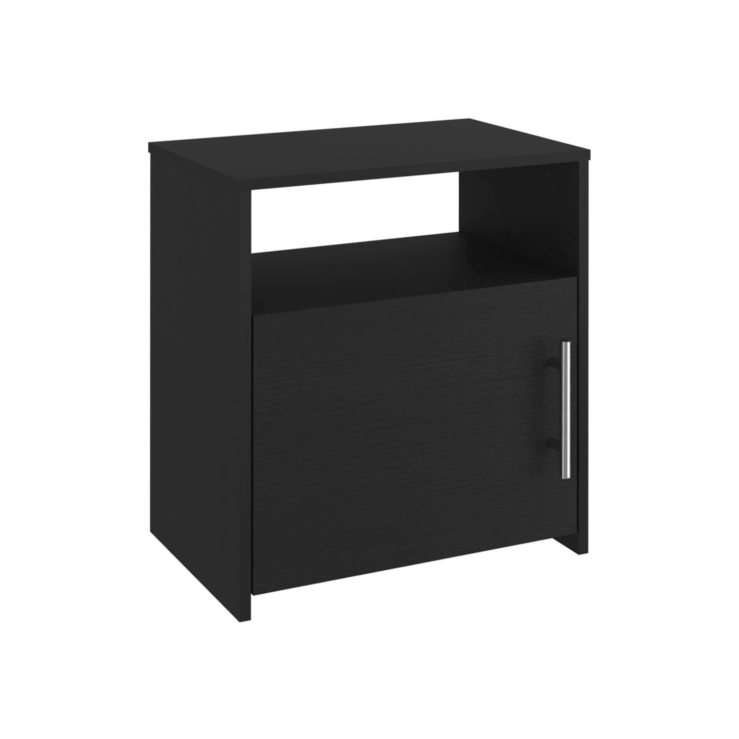 Nightstand, Single Door Cabinet, Metal Handle, One Shelf, Superior Top, Black image 4