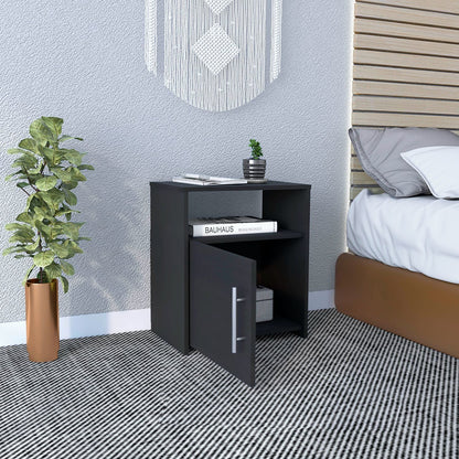 Nightstand, Single Door Cabinet, Metal Handle, One Shelf, Superior Top, Black image 2