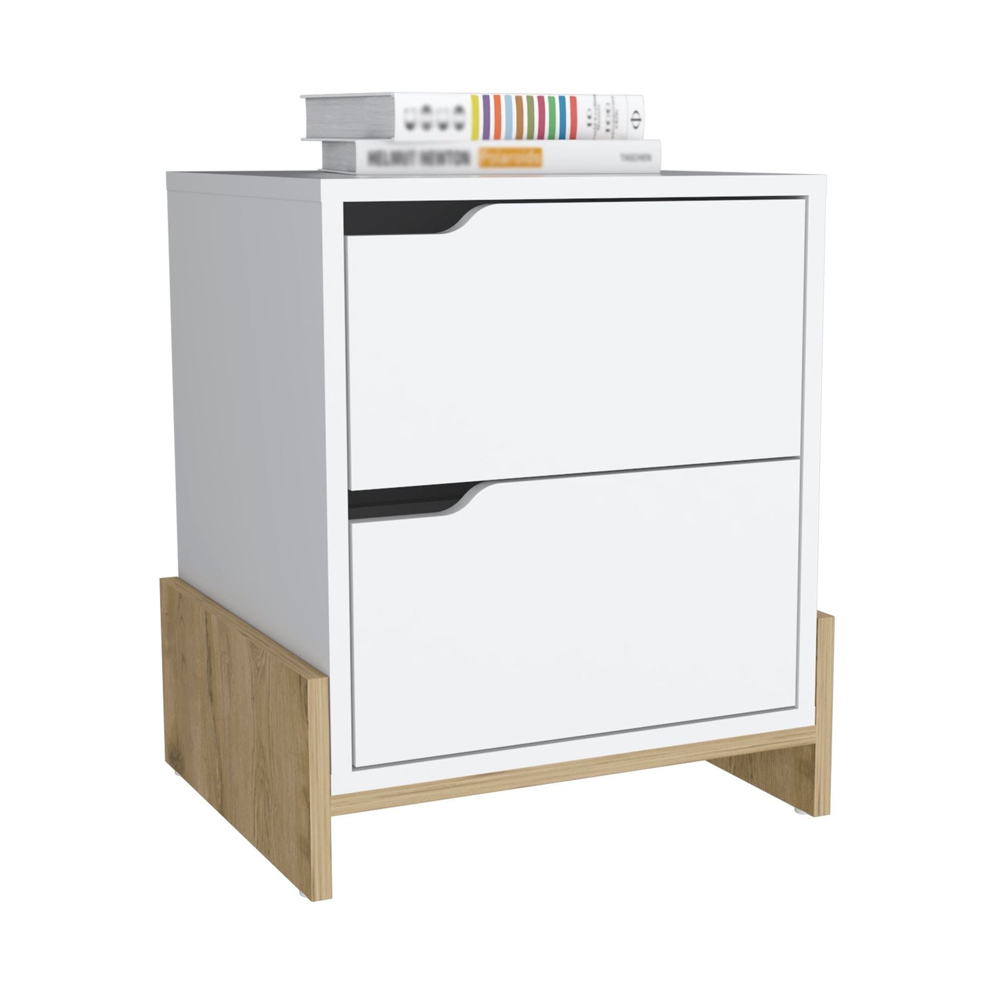 Nightstand with 2-Drawers, End Table with Sturdy Base, White / Macadamia image 3