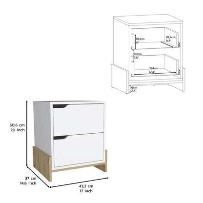Nightstand with 2-Drawers, End Table with Sturdy Base, White / Macadamia image 4