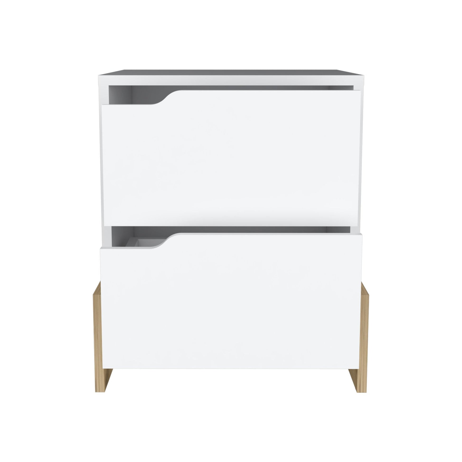 Nightstand with 2-Drawers, End Table with Sturdy Base, White / Macadamia image 2