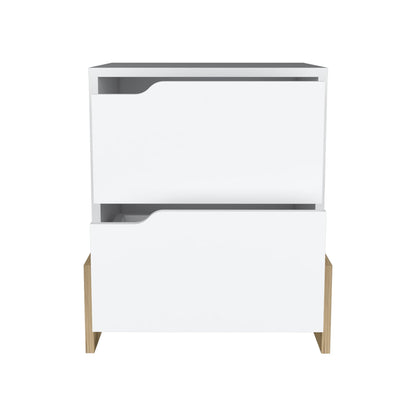 Nightstand with 2-Drawers, End Table with Sturdy Base, White / Macadamia image 2
