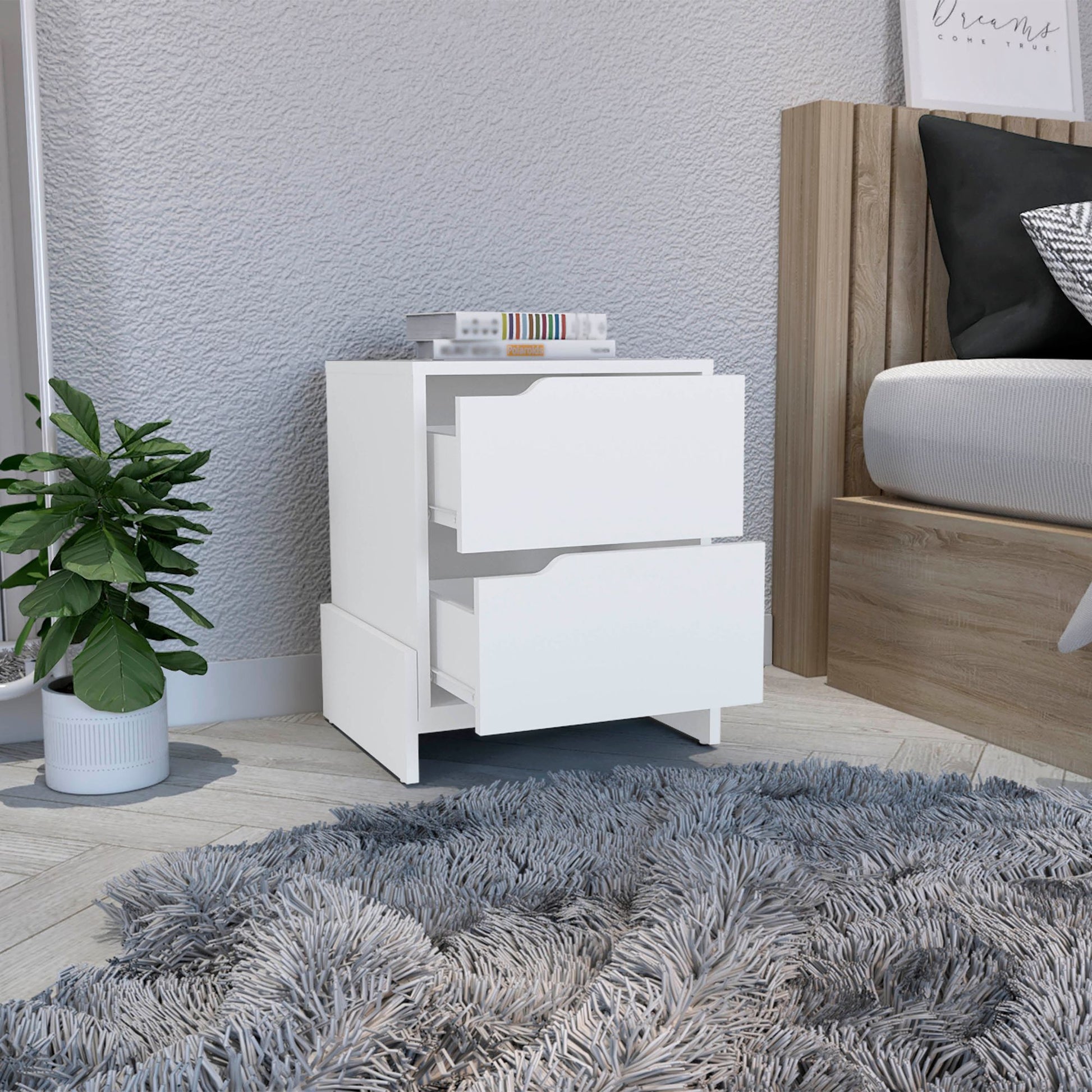 Nightstand with 2-Drawers, End Table with Sturdy Base, White image 5