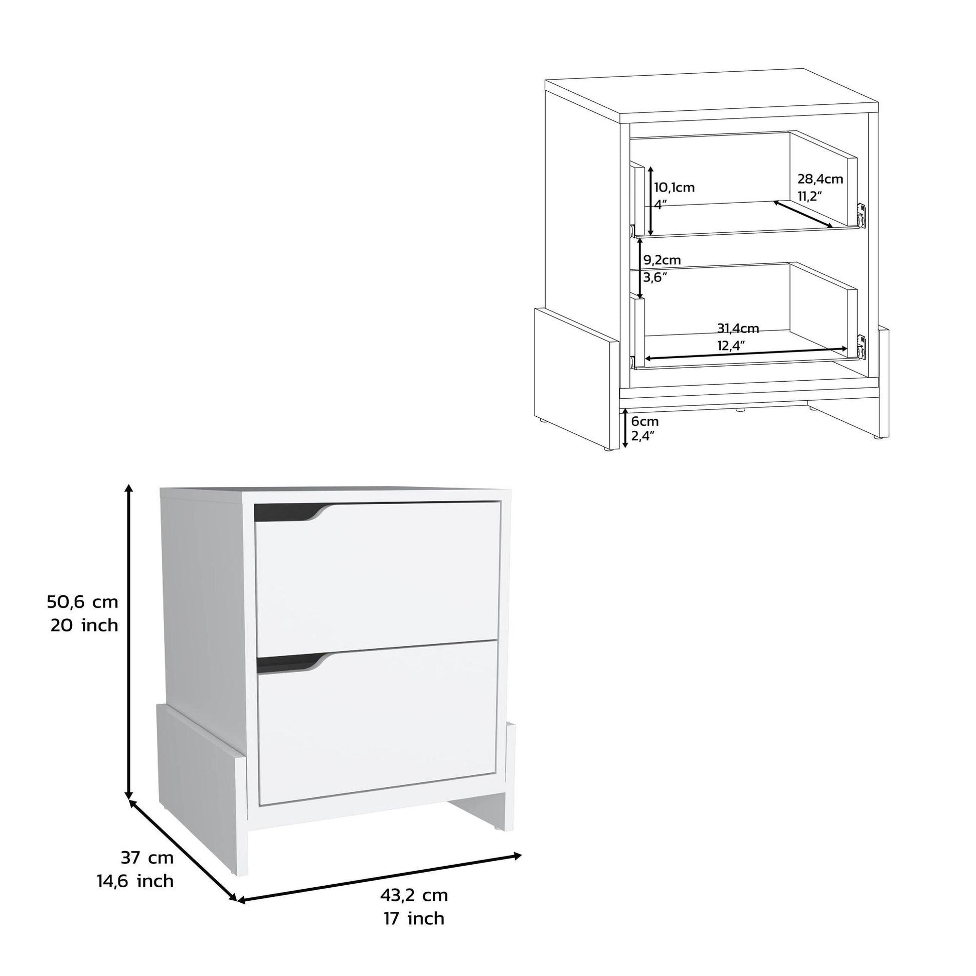 Nightstand with 2-Drawers, End Table with Sturdy Base, White image 4