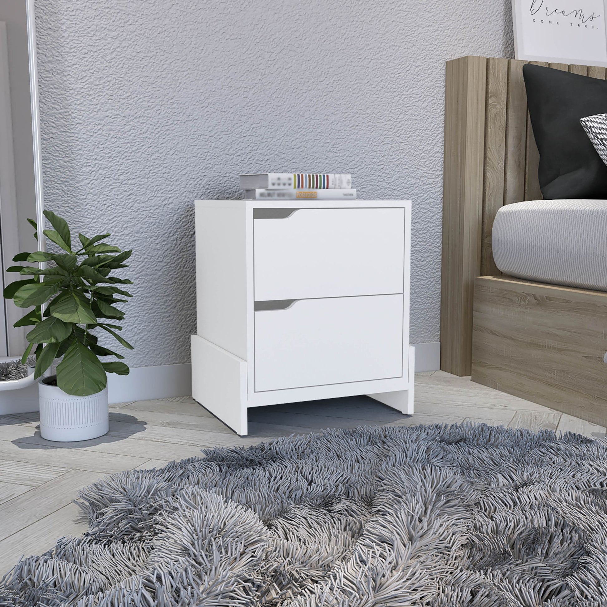 Nightstand with 2-Drawers, End Table with Sturdy Base, White image 1