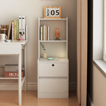 Nightstand with Charging Station, Smart Nightstand with Night Light, Modern Night Stand with Bookshelf, Bedside Tables w image 6