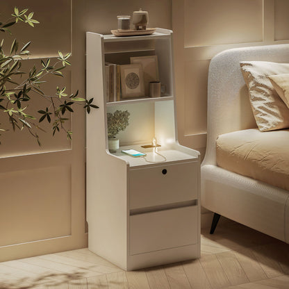 Nightstand with Charging Station, Smart Nightstand with Night Light, Modern Night Stand with Bookshelf, Bedside Tables w image 4