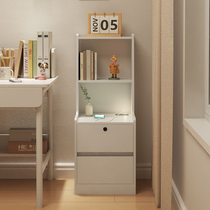 Nightstand with Charging Station, Smart Nightstand with Night Light, Modern Night Stand with Bookshelf, Bedside Tables w image 8